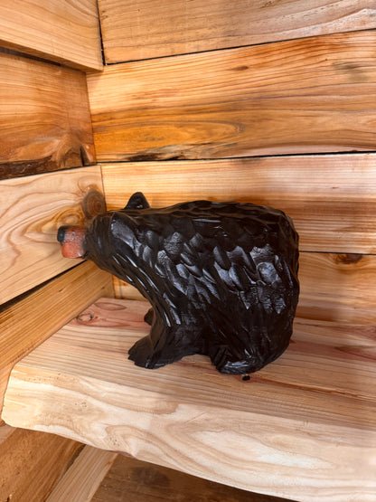 Chainsaw Carved Bear on All Fours- 12'' - Black