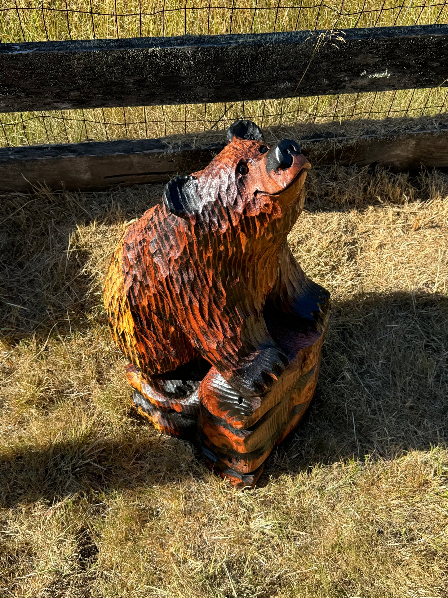 32" Chainsaw Carved Bear on Rock Base Sculpture