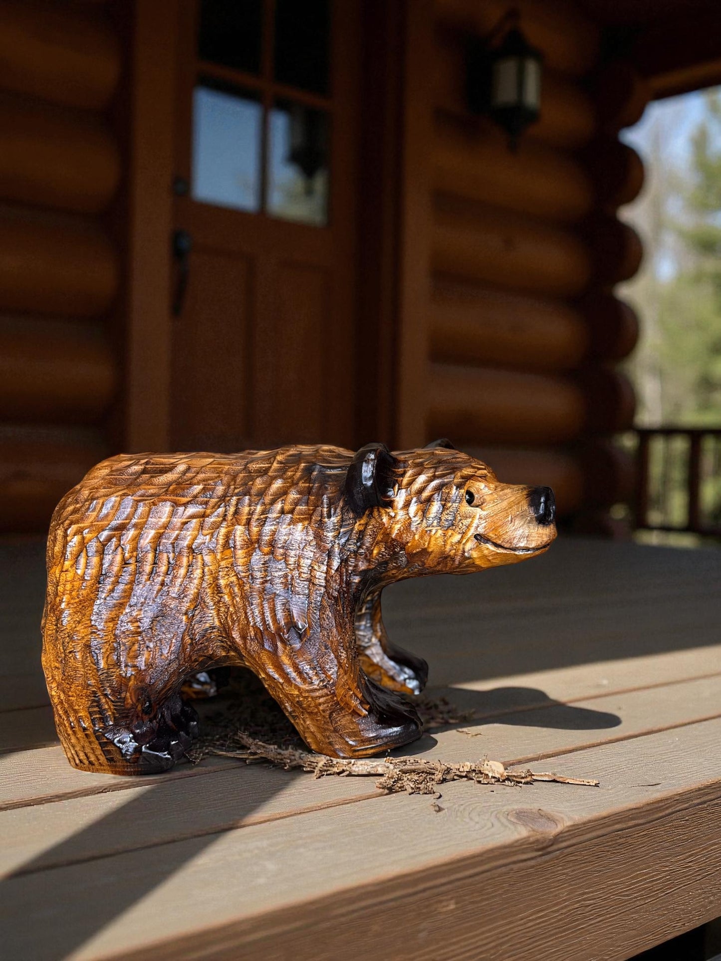 Brown Bear Chainsaw Carving on All Fours – 20” Cedar