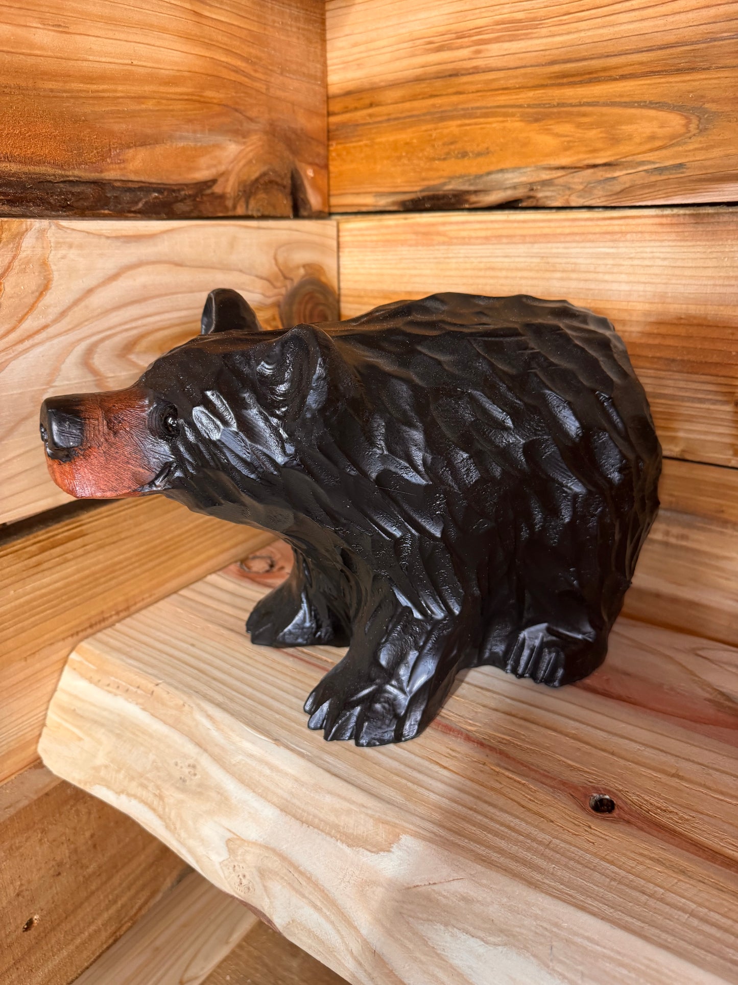 Chainsaw Carved Bear on All Fours- 12'' - Black