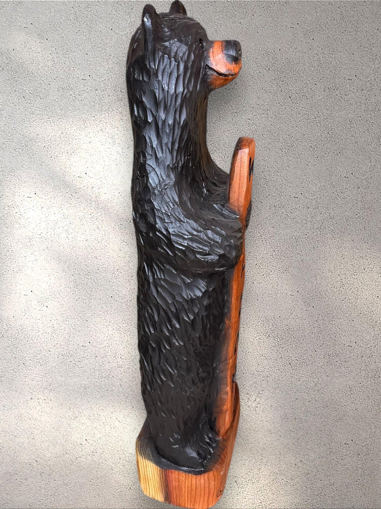 Hand-Carved Wood Bear Black with Welcome Sign - 48 Inches, Perfect for Entryways