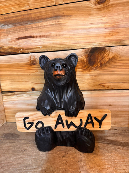 Wood Carved Bear Holding Welcome, Reversible Sign 11''- Customizable