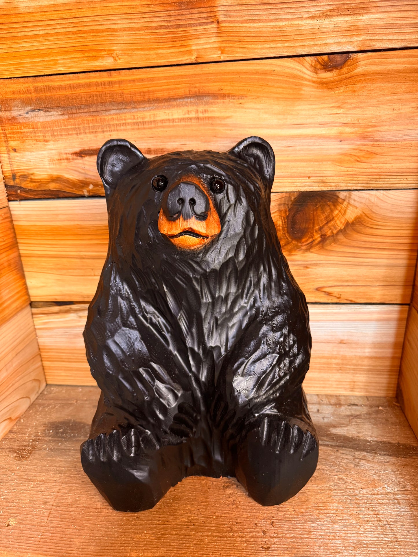 Chainsaw Carved Sitting Black Bear – 15”