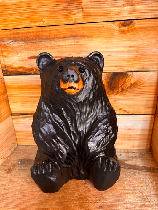 Chainsaw Carved Sitting Black Bear – 15”