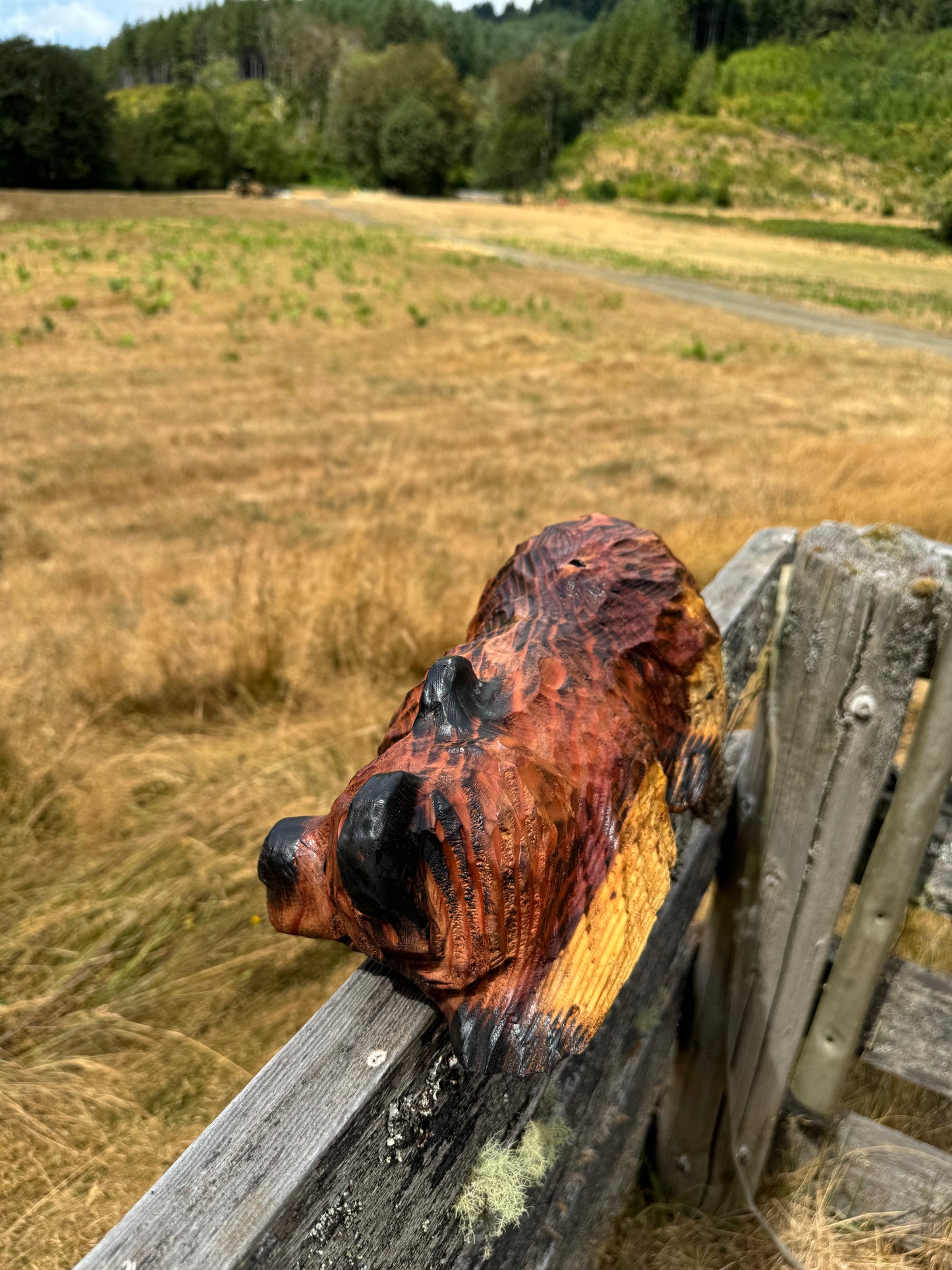 14” Wood-Carved Bear for Railing, Shelf, Mantel