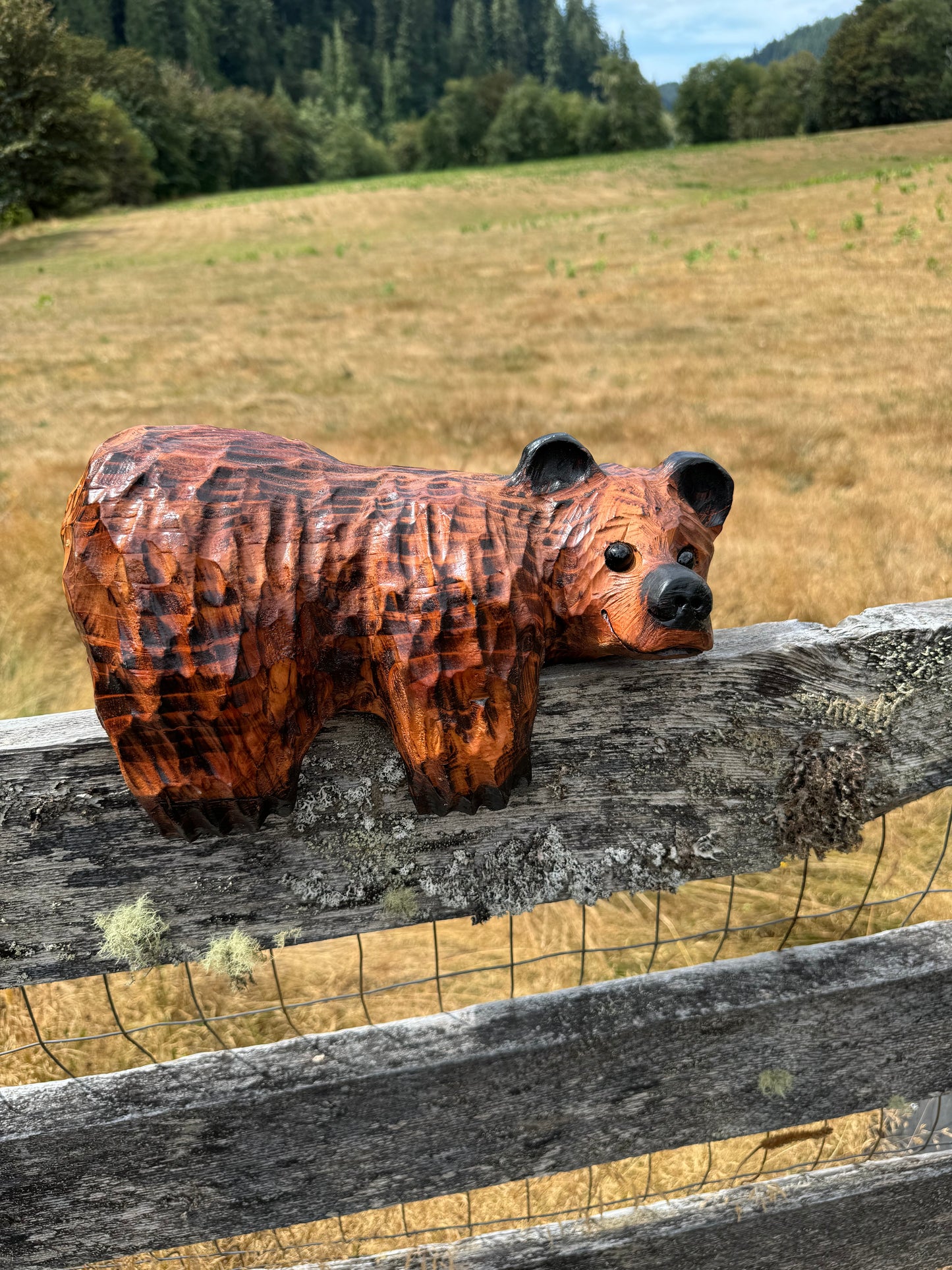 14” Wood-Carved Bear for Railing, Shelf, Mantel