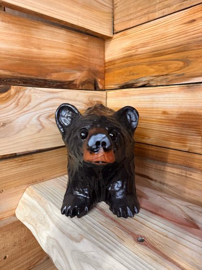 Chainsaw Carved Bear on All Fours- 12'' - Black