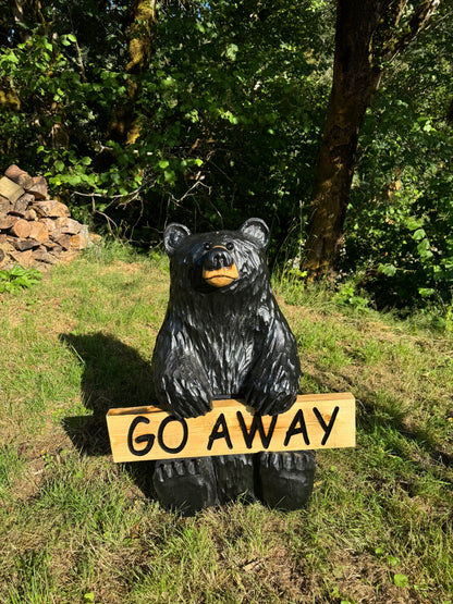 Wood-Carved 30" Bear with Reversible Welcome Sign - Customizable