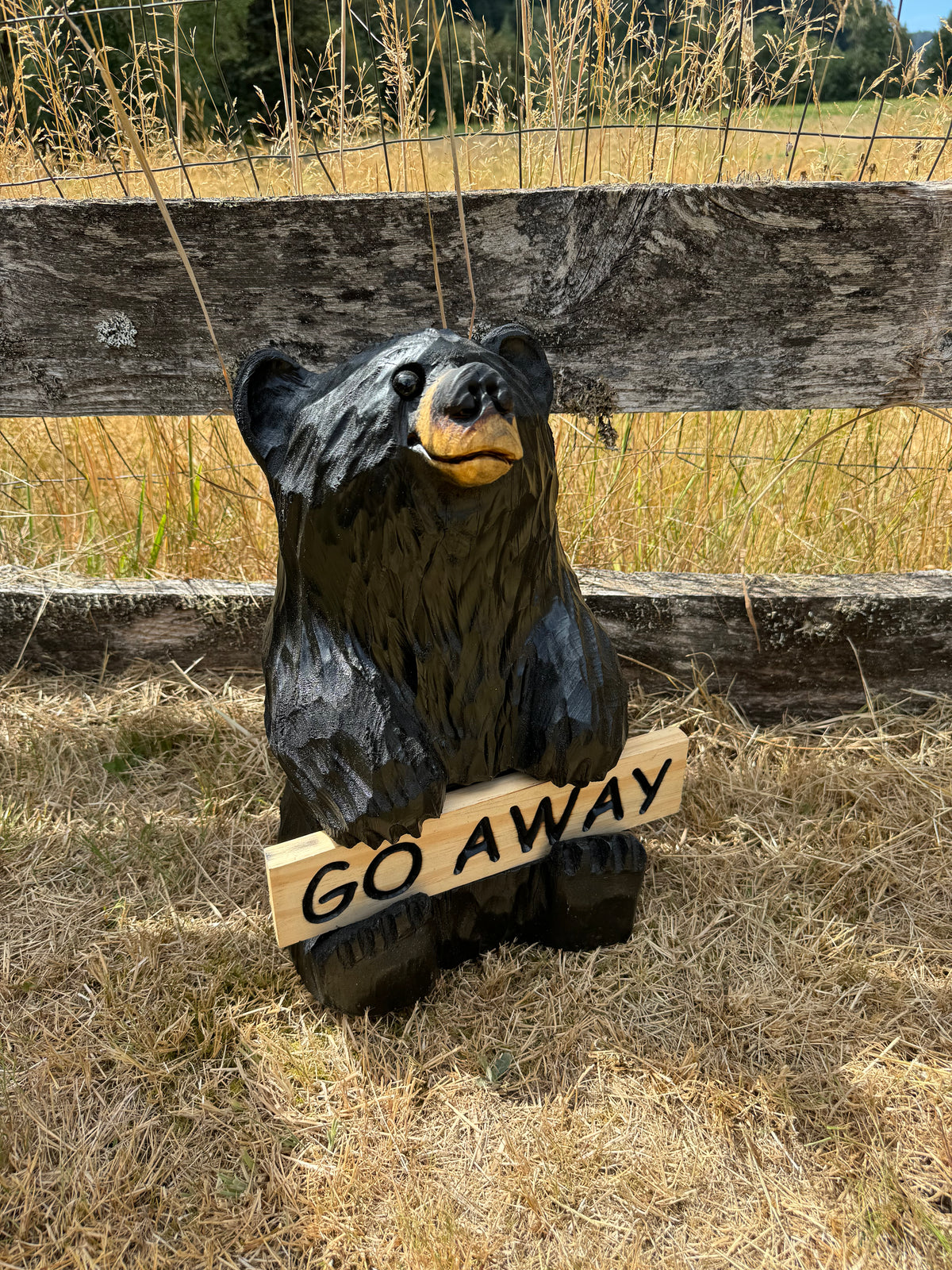 16” Wood Carved Sign Bear Looking Up - Reversible Welcome / Go Away Sign - Multiple Sign Options - Custom Signs