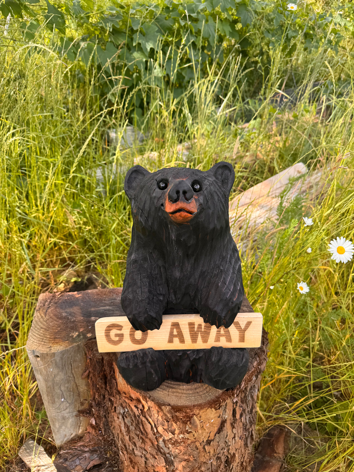 16” Wood Carved Sign Bear Looking Up - Reversible Welcome / Go Away Sign - Multiple Sign Options - Custom Signs (Copy)