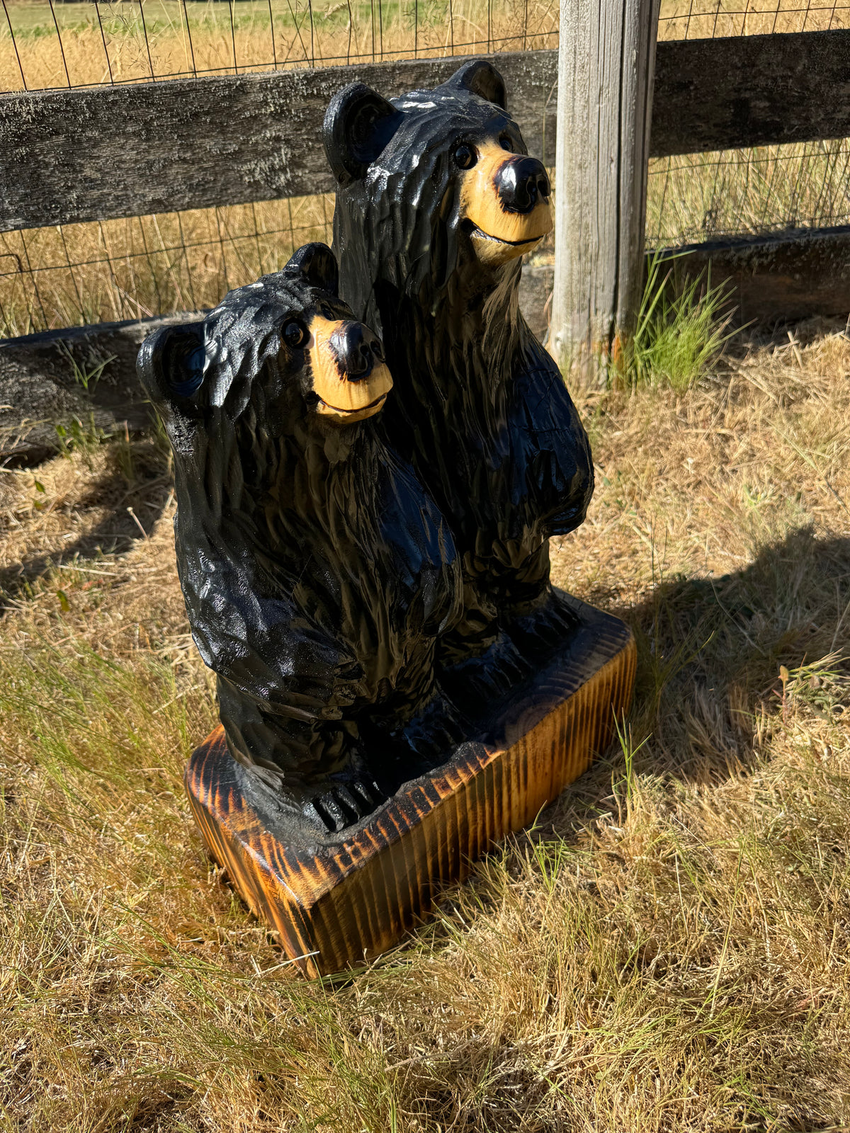 Chainsaw Carved Black Couple Bear with Optional Base Engraving – 24”