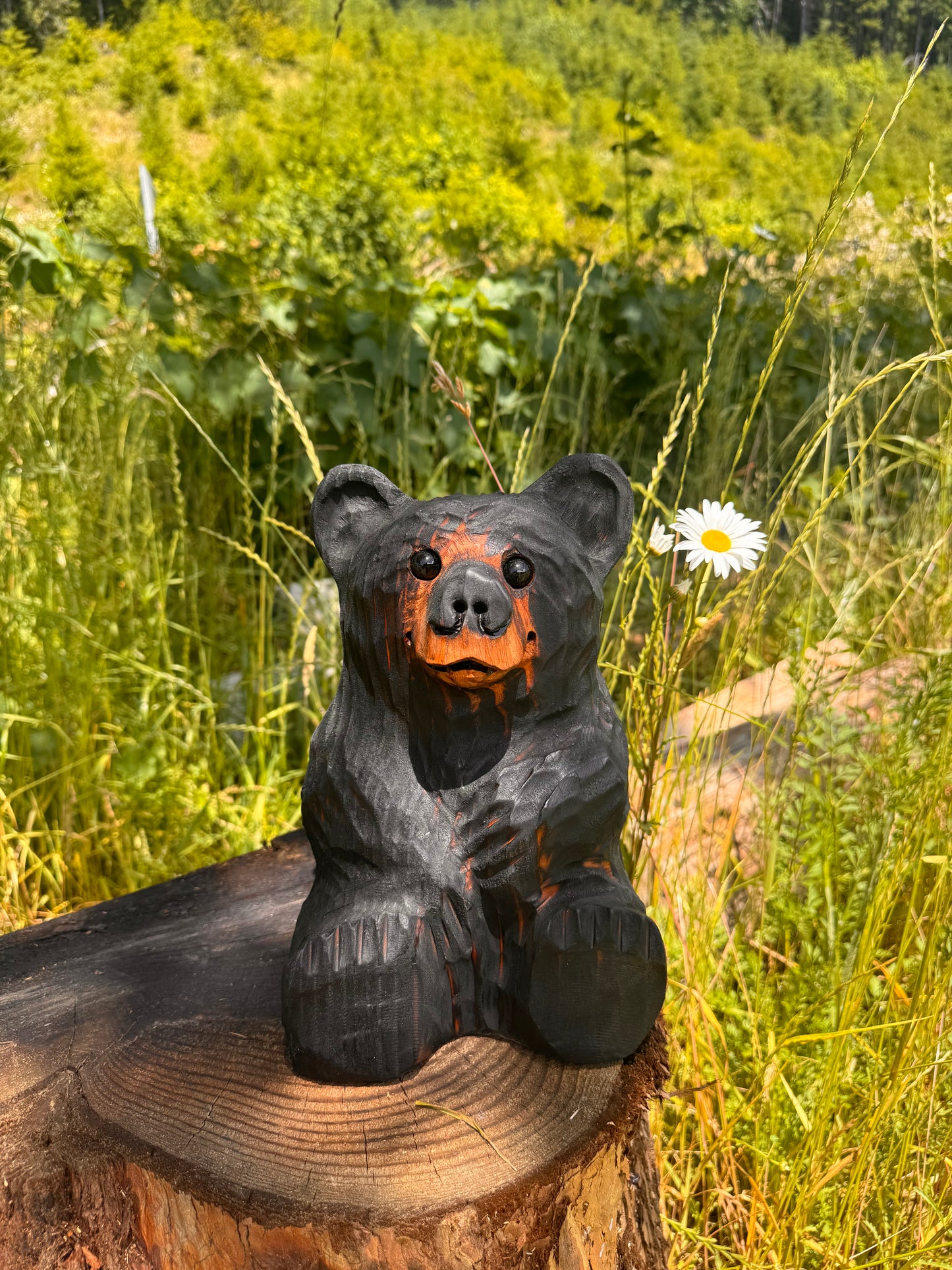 Wood Carved Sitting Bear 12"