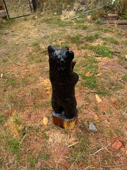Wood Carved Black Bear and Fish - 36 inches
