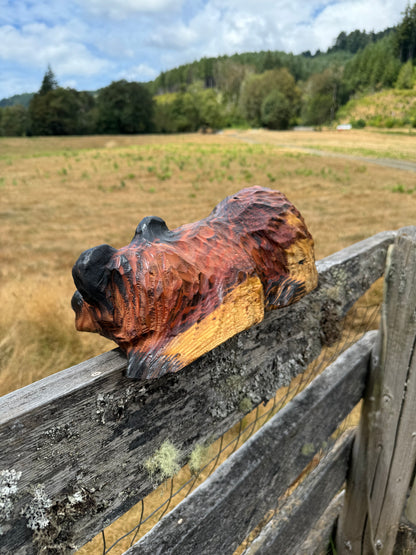 14” Wood-Carved Bear for Railing, Shelf, Mantel