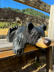 Chainsaw Carved "Kilroy" Bear 15" - Perfect for Mantels, Shelves, Ledges - Black