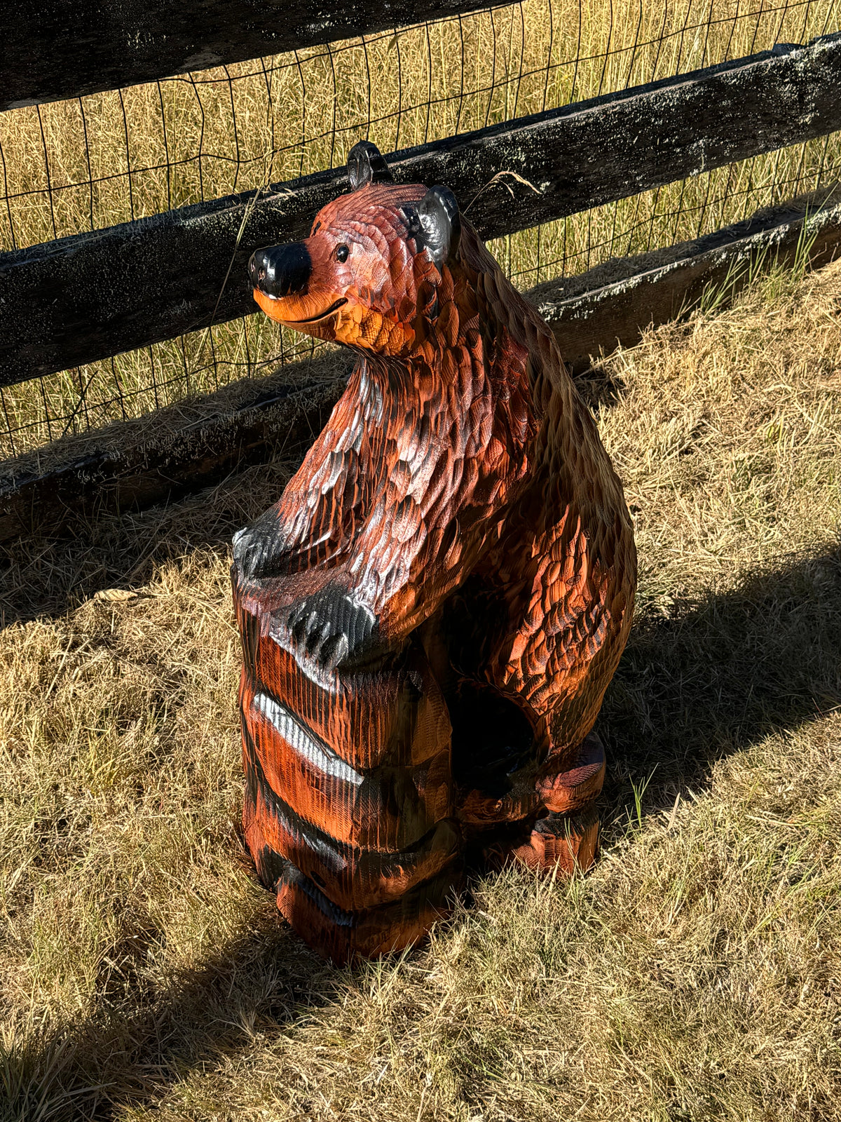 32-Inch Bear Carving on Rock Base – Hand-Carved Wood Sculpture