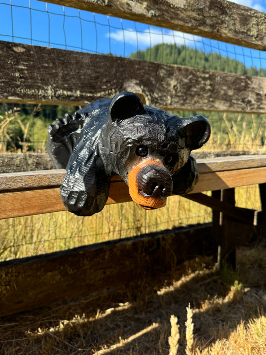 Chainsaw Carved "Kilroy" Bear 15" - Perfect for Mantels, Shelves, Ledges - Black