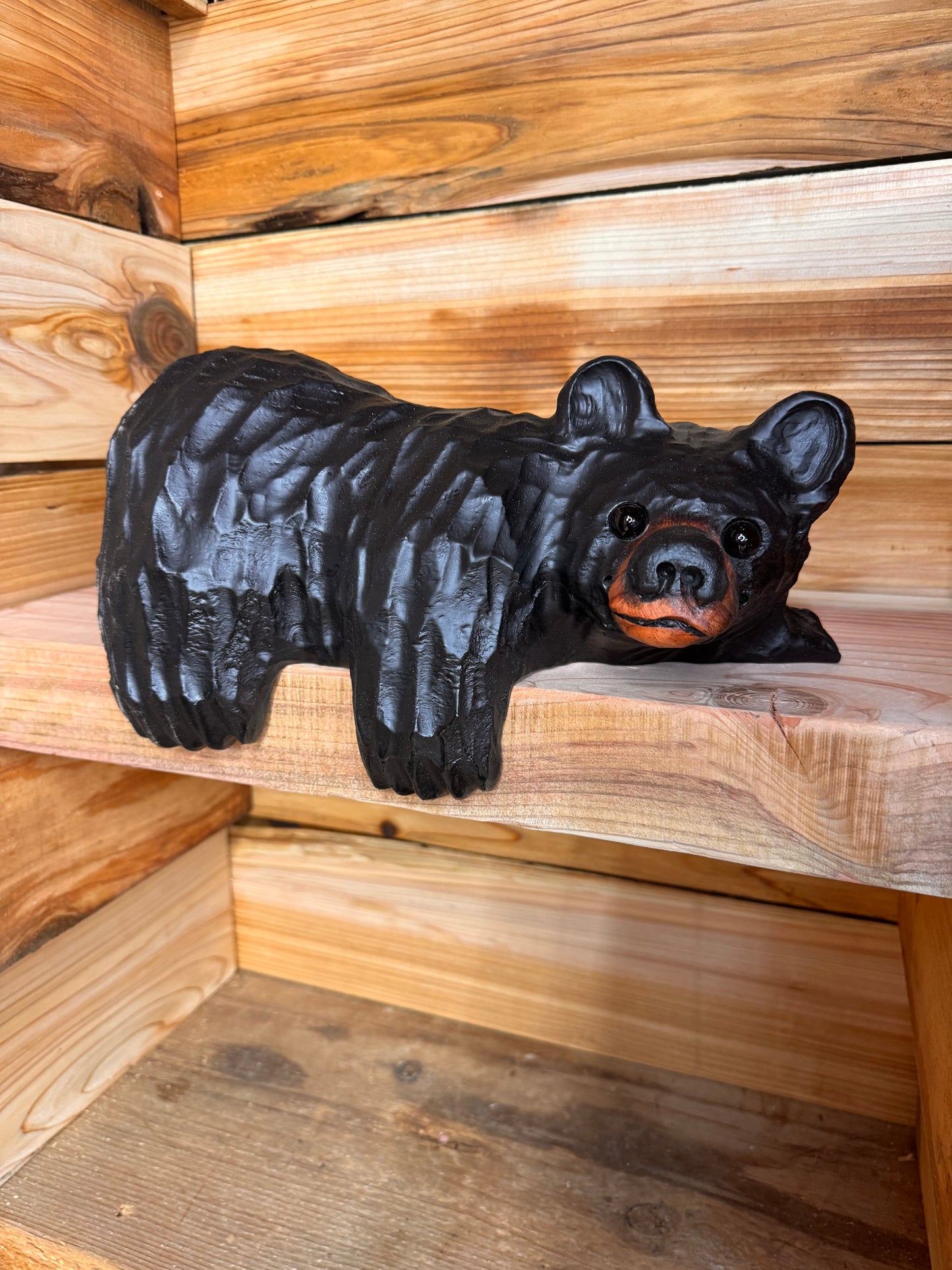 14” Wood-Carved Bear for Railing, Shelf, Mantel