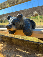 Chainsaw Carved "Kilroy" Bear 15" - Perfect for Mantels, Shelves, Ledges - Black