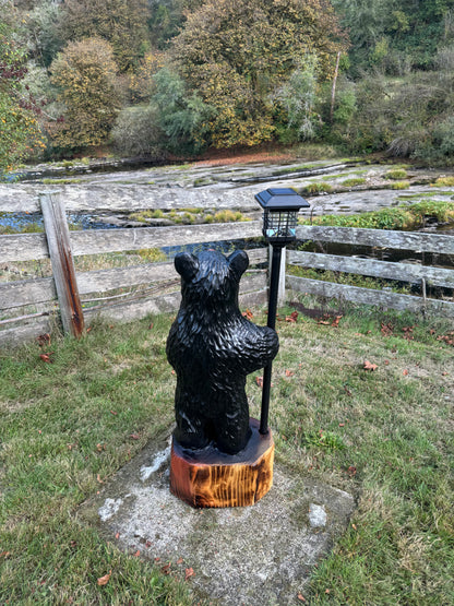 40" Wood Carved Bear with Lantern - Black