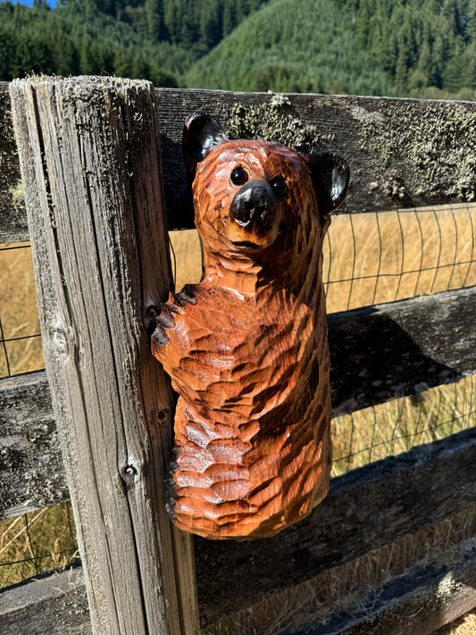 Wood Carved Climbing Bear for Posts, Poles, Trees, and More - 15 Inches, Easy to Mount and Display - Brown