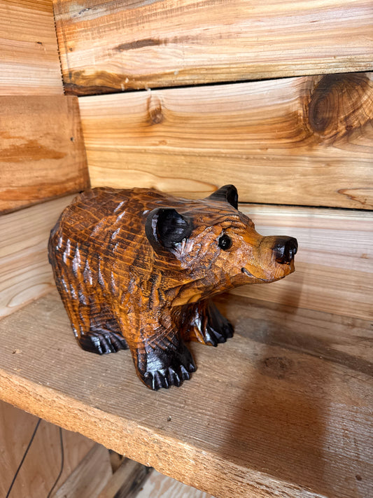 Chainsaw Carved Bear on All Fours - 12'' - Brown