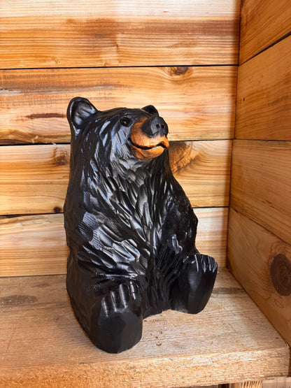Chainsaw Carved Sitting Black Bear – 15”