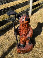 40" Wood Carved Bear with Lantern - Brown