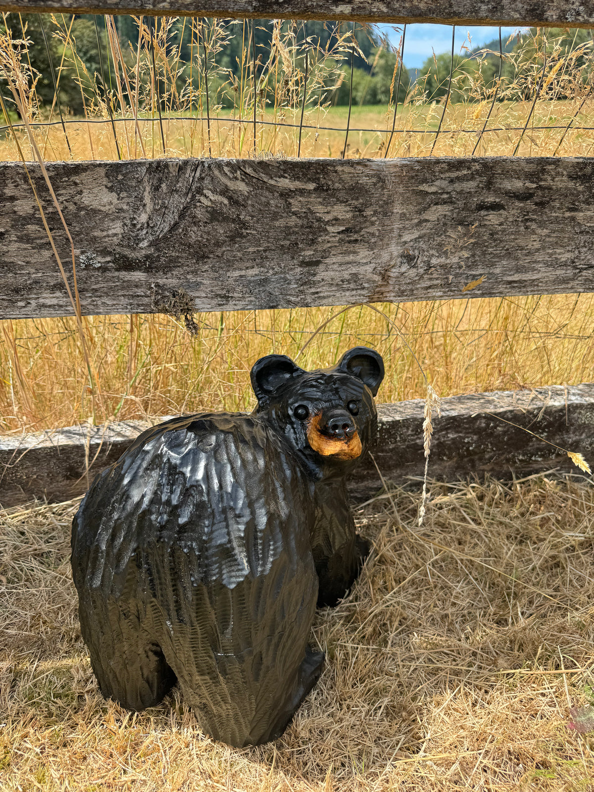 15” Chainsaw Carved Bear on All Fours “Look Back at It” - Black