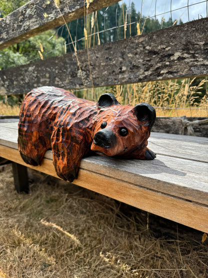 14” Wood-Carved Bear for Railing, Shelf, Mantel