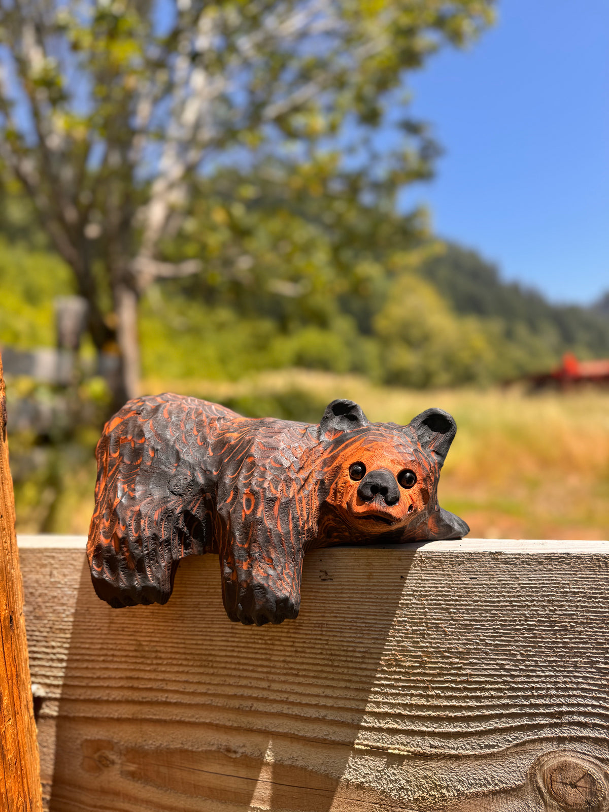 14” Wood-Carved Bear for Railing, Shelf, Mantel