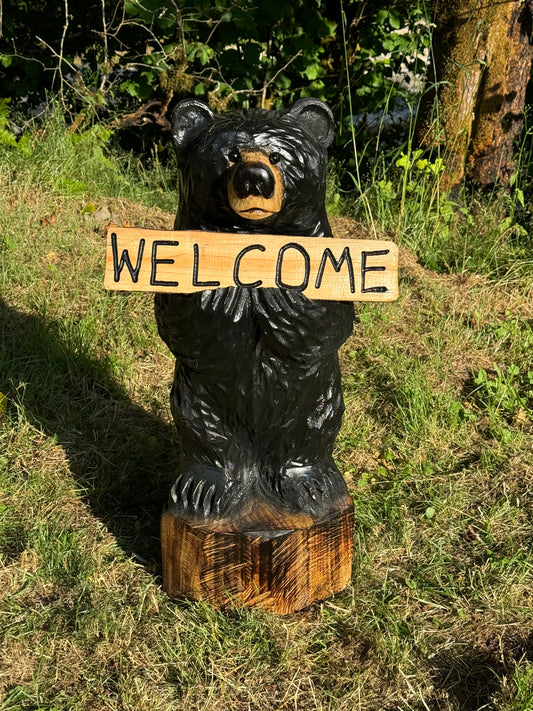 Handcrafted 30" Bear with Reversible Sign - Customizable