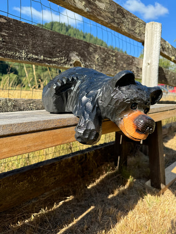 Chainsaw Carved "Kilroy" Bear 15" - Perfect for Mantels, Shelves, Ledges - Black