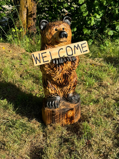 30" Sign Bear with Reversible Log Sign - Customizable