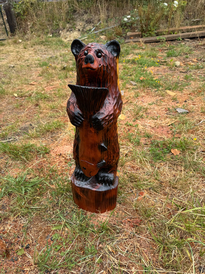 28-Inch Redwood Chainsaw Carved Fishing Bear