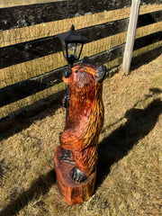 40" Wood Carved Bear with Lantern - Brown