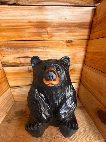 Chainsaw Carved Sitting Black Bear – 15”