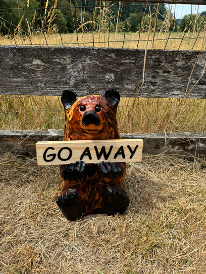 Wood Carved Bear Holding Sign 15" - Customizable - Brown