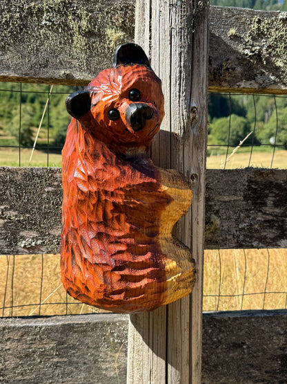 Wood Carved Climbing Bear for Posts, Poles, Trees, and More - 15 Inches, Easy to Mount and Display - Brown