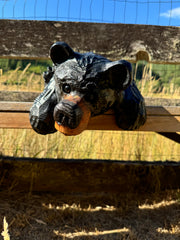 Chainsaw Carved "Kilroy" Bear 15" - Perfect for Mantels, Shelves, Ledges - Black