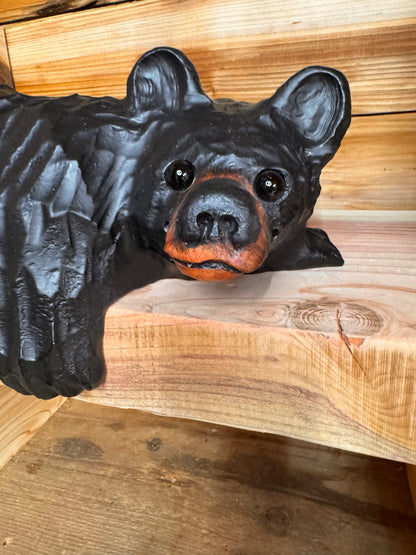 14” Wood-Carved Bear for Railing, Shelf, Mantel