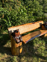 Hand Crafted Bench - Bears in Logs - Live Edge Slabs - Multiple Lengths - Brown