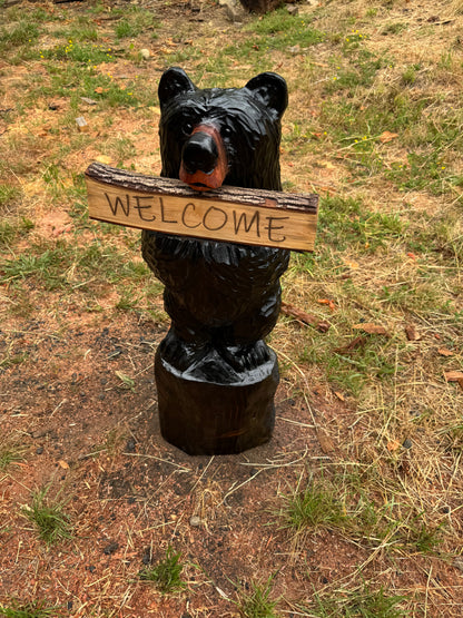 Handcrafted 36" Bear with Reversible Sign