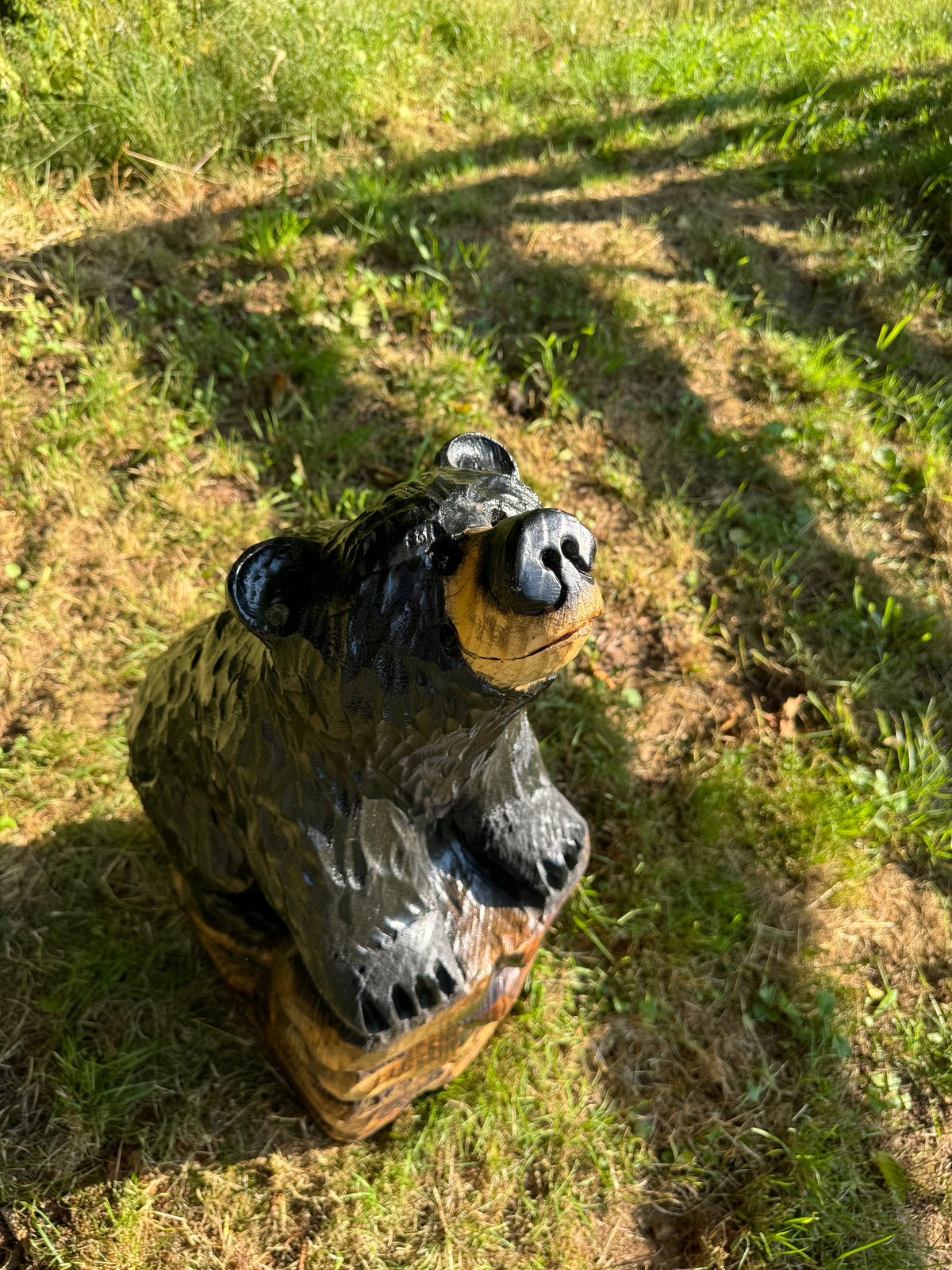 Chainsaw Carved 32” Brown Bear Standing on Rock Base