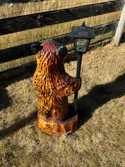 40" Wood Carved Bear with Lantern - Brown