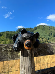 Chainsaw Carved "Kilroy" Bear 15" - Perfect for Mantels, Shelves, Ledges - Black