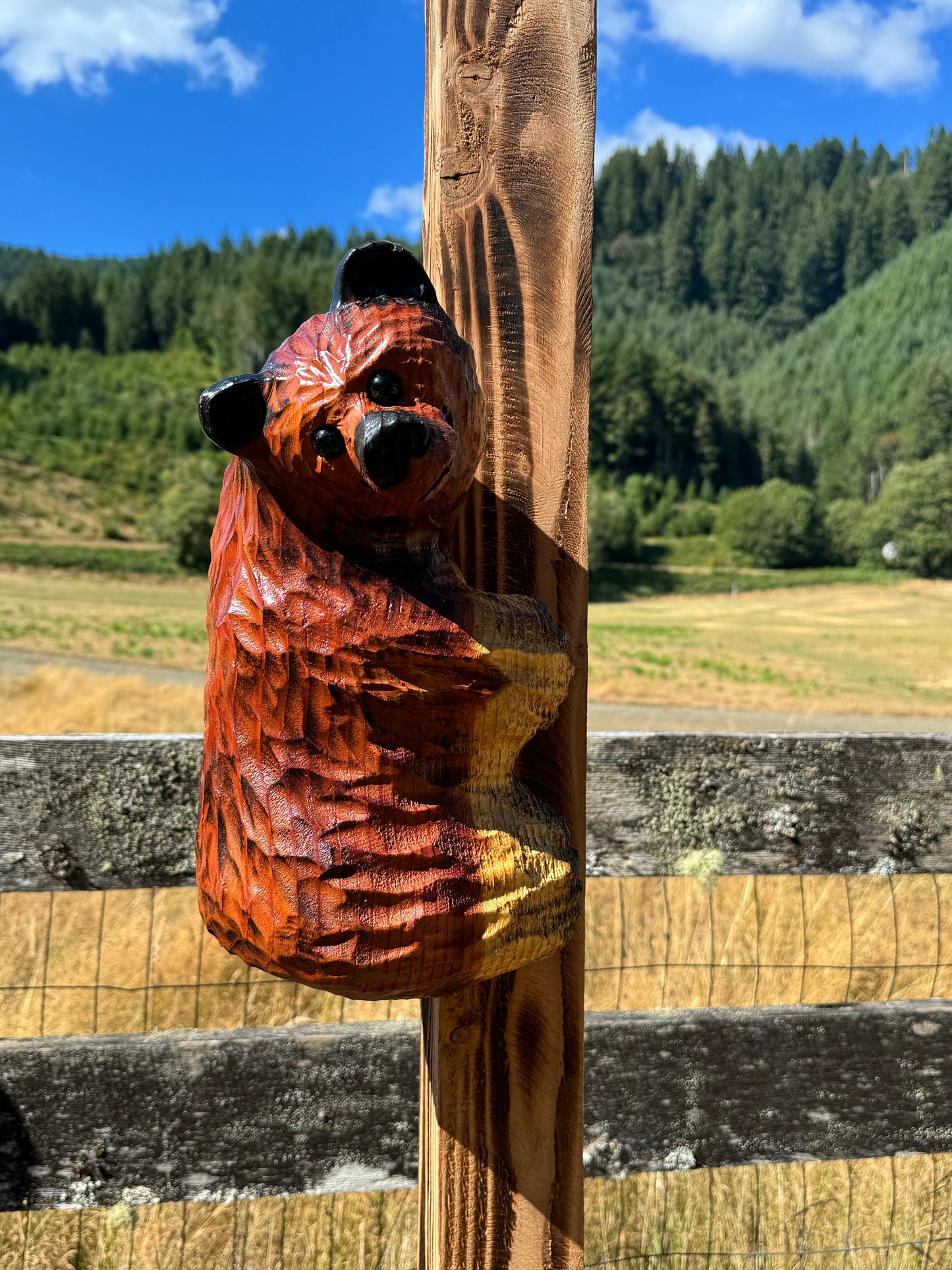 Wood Carved Climbing Bear for Posts, Poles, Trees, and More - 15 Inches, Easy to Mount and Display - Brown