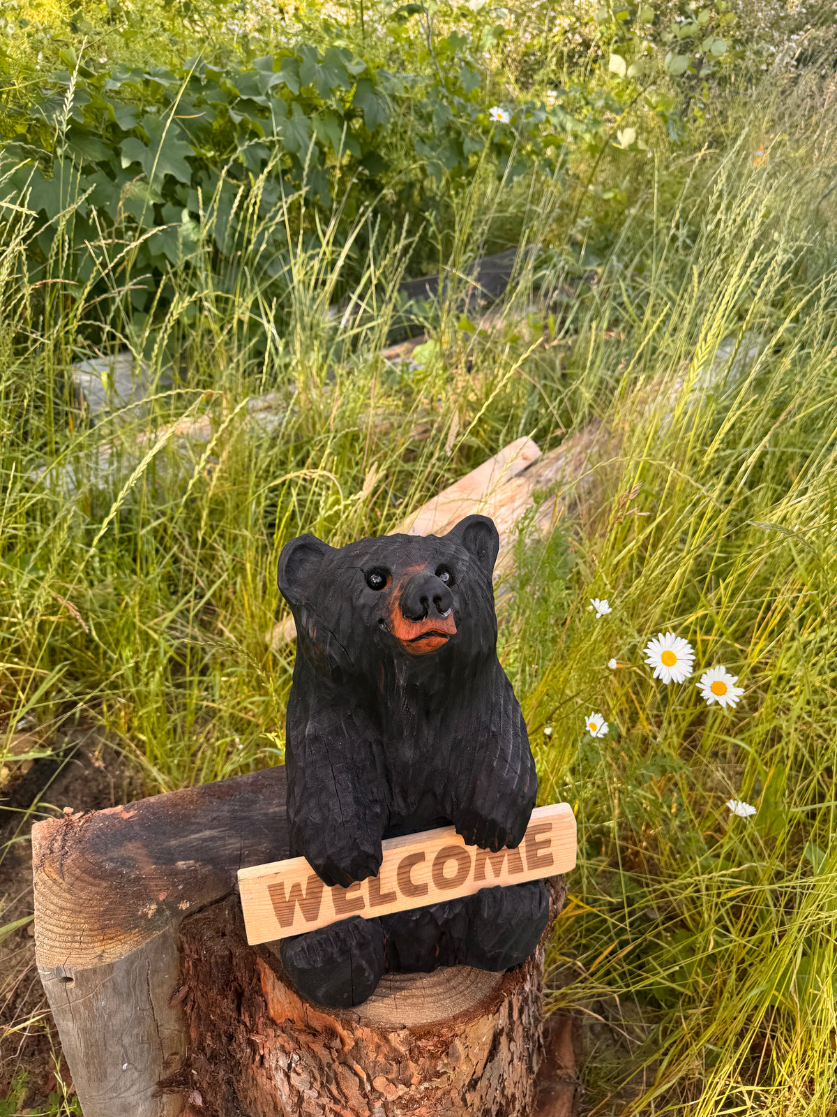 16” Wood Carved Sign Bear Looking Up - Reversible Welcome / Go Away Sign - Multiple Sign Options - Custom Signs (Copy)