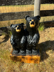 Chainsaw Carved Black Couple Bear with Optional Base Engraving – 24”