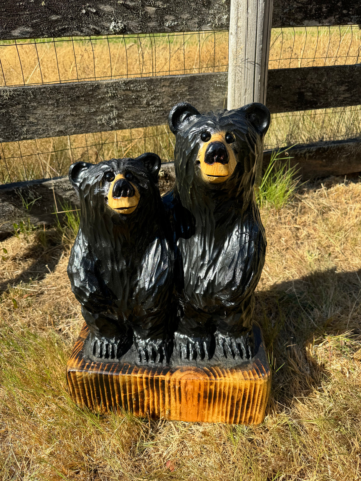 Chainsaw Carved Black Couple Bear with Optional Base Engraving – 24”